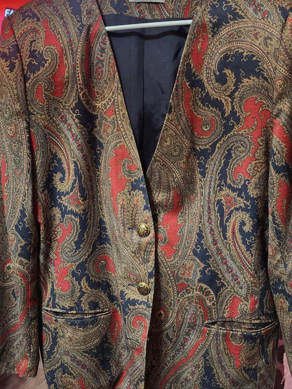 Alfred Dunner Navy Paisley Blazer with Red & Gold Accents Sz 16